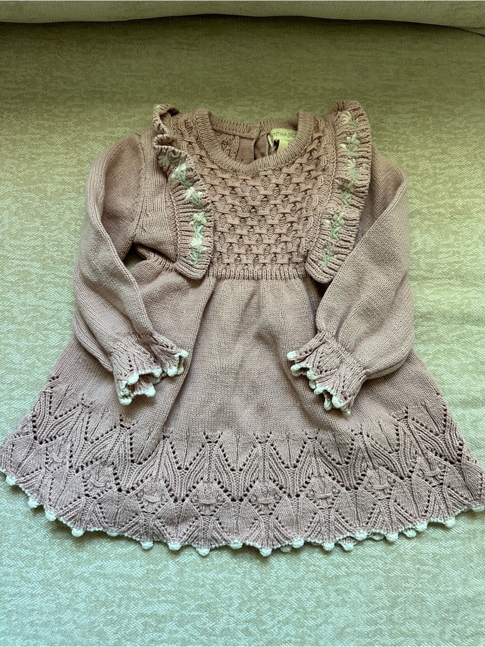 Cynthia Rowley Mauve Knit Girls' Dress with Lace Trim